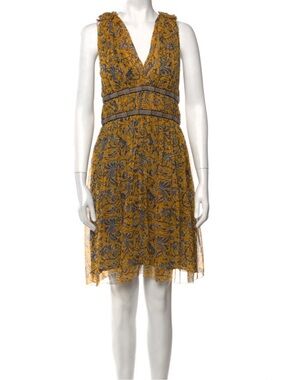 Isabel Marant Yellow Floral V-Neck Mini Dress